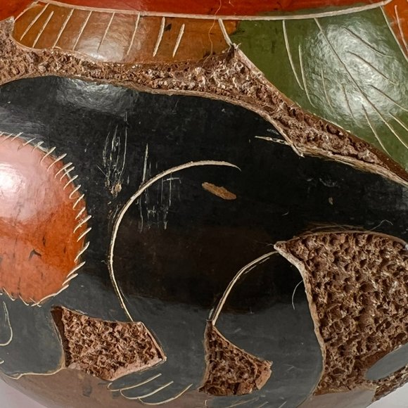 Nicaragua Monkey Vase Clay Pottery Carved Incised Folk Art Rustic 5" - Picture 13 of 16